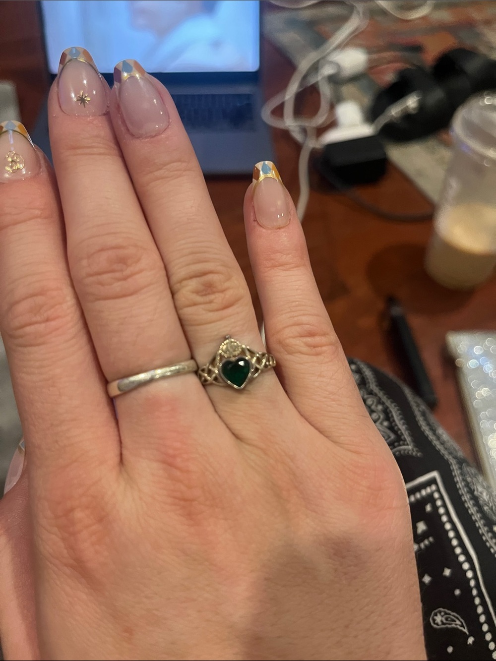 Women's Silver clada ring with Green Heart Accent -